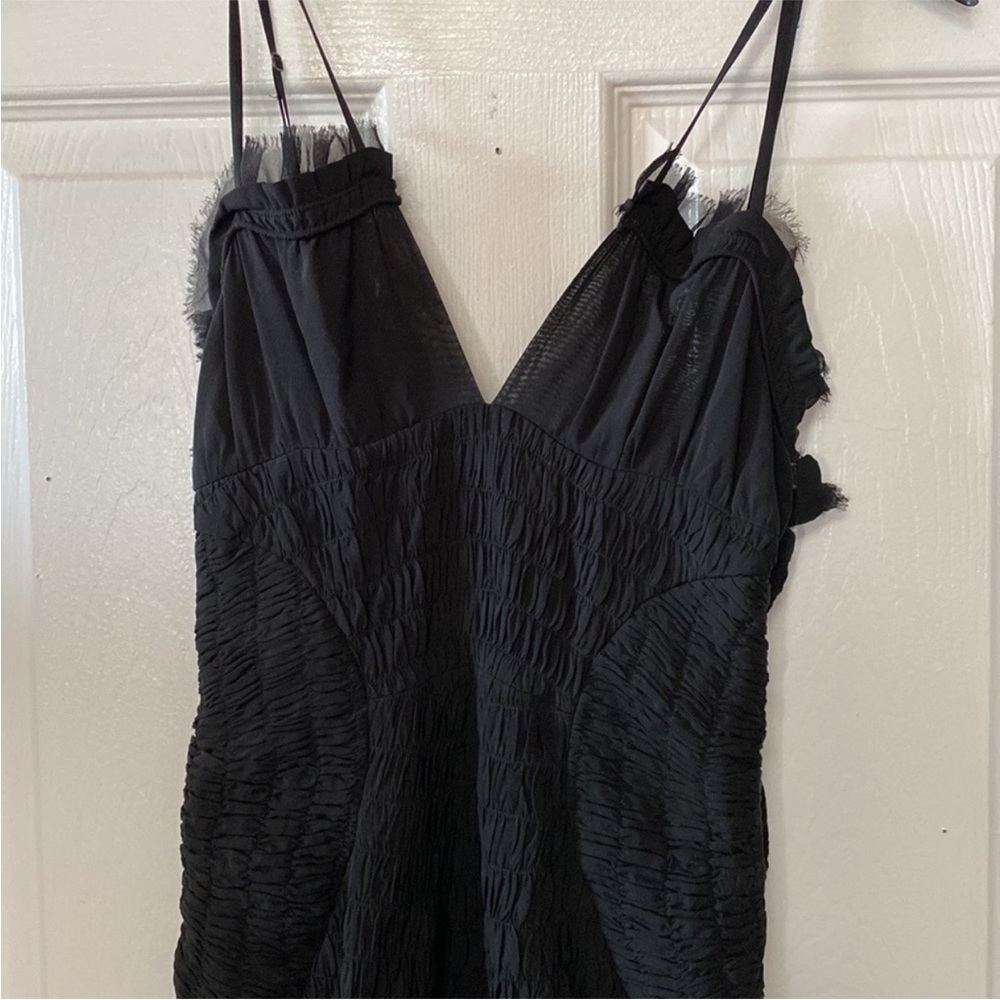 L.A.M.B Gwen Black Silk Gathered Evening Dress with Velvet Belt - Picture 6 of 12